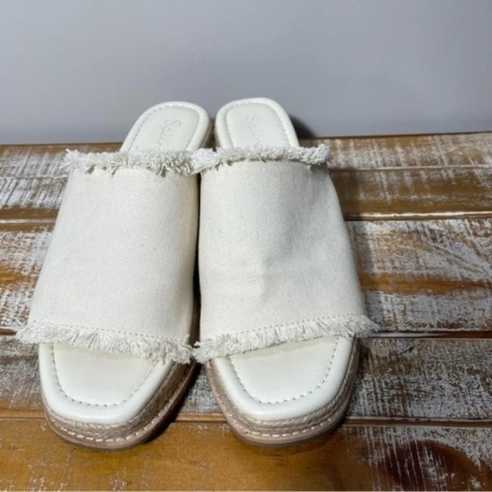 Splendid Women's Darla Frayed Edge Espadrille Wedge Heel Sandals Ivory Size 9